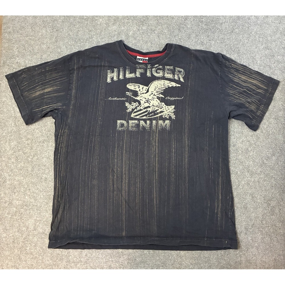 Vintage Y2K Tommy Hilfiger Denim Shirt Mens XXL Eagle USA Graphic Grunge Skater